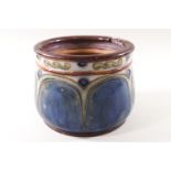 A Doulton stoneware art nouveau style tobacco jar of slight baluster form decorated with panels