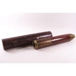 A leather cased brass and mahogany three pull section telescope (un-signed).