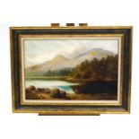 G J Barnes, Figures in a Highland landscape, oil on canvas, signed lower right,
