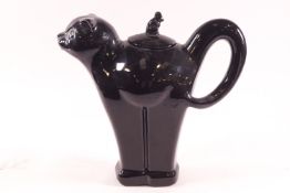 A Carlton ware deco style black cat tea pot, standing in an alert position,