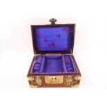 A Chinese jewellery box with decorative brass mounts and side handles, 12cm high x 23cm wide x 16.