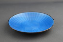 A Sterling silver and guilloche enamel dish by David Andersen, Norway, stamped 925, 8cm diameter,
