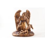 A 19th century French bronze of an angel Gabriel and the baby Jesus, later gold painted,