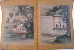 Two late 19th century Chinese gouache court scenes, painted on silk,