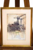 Laurence Irving, Docks, Pencil, watercolour and bodycolour, signed and dated 26 lower right,