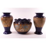 A pair of Victorian Royal Doulton Brocade stoneware vases