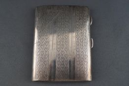 An Art deco small cigarette case with engine turned decoration, Birmingham 1926, 8cm high,