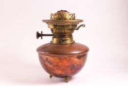 A W A S Benson copper & brass mounted oil lamp marked Benson & Co,