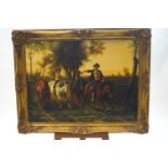 Continental school, 20th century, Boys riding horses bareback, oil on canvas, unsigned,