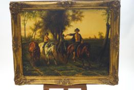 Continental school, 20th century, Boys riding horses bareback, oil on canvas, unsigned,