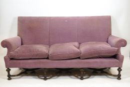 A William and Mary style three seat sofa,