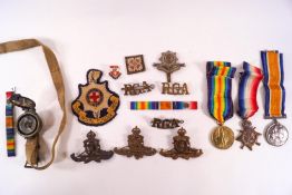 A group of assorted militaria including Three 1st World War medals to Pte Tarry (still in their