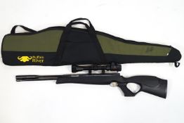 A black resin finish Weihrauch Sport Air Rifle with an SMK 3-9X40E sight and a Buffalo RIver