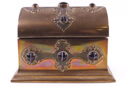 A Victorian brass and agate mounted stationery box of flared casket form,