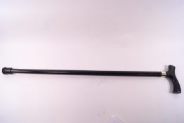 An ebonised walking stick with white metal collar,