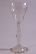 An 18th century style opaque twist stemmed wine glass,