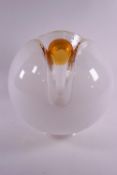 A 1960's Art glass lamp shade/light cover of floral form in opaque glass with an orange centre,