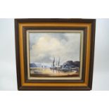 John Snelling, 'Barges Moored', oil on board, signed lower left,