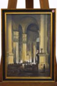 Laurence Irving, Cathedral interior, acrylic on board,