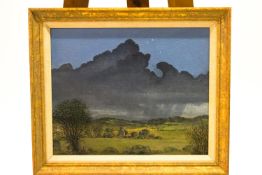 Laurence Irving, Storm over Oxney, acrylic on board, signed with initials with initials lower right,