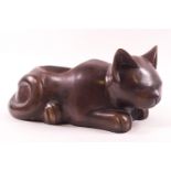A 20th century Chinese bronze incense burner in the form of a crouching cat,