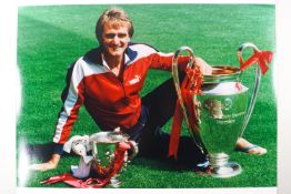 Liverpool, 25 x 19, coloured Press photographs, European and League Cups with Phil Thompson,