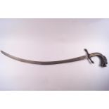 An Indian sword with a long, curved steel blade and set with a bronzed, cast dragons head handle,