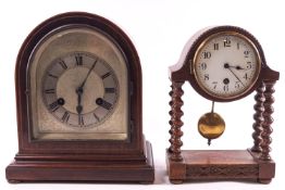 A mahogany cased dome topped clock with striking mechanism and another timepiece,