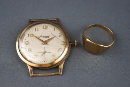 A yellow metal Accurist mechanical wristwatch - Glass not attached - case tests as 9ct gold