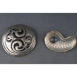 A hallmarked Swedish silver brooch set with a cabochon blue chalcedony
