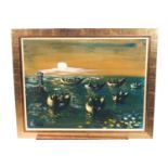 Sylvain Vigny (Austrian) 1903-1970, 'Boats at Sea - Moonlight', oil on board, signed lower left,