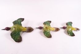 Three Beswick graduated flying Green Woodpeckers, each with printed factory marks,