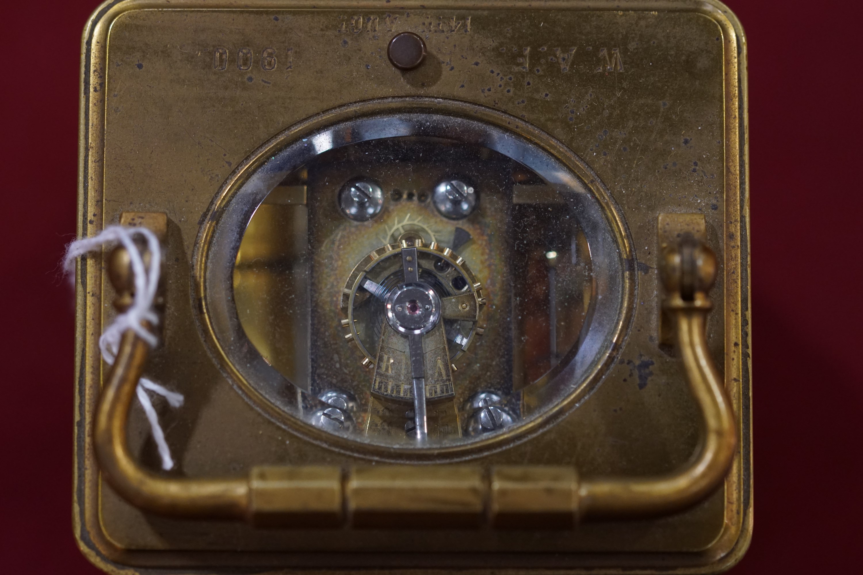 A brass cased repeater carriage clock with white enamel Roman chapter dial marked 'examined by Dent, - Image 5 of 6