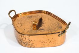 A 19th century copper turbot fish kettle with two handles, stamped G H B ,