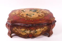A Rococo style shaped and carved wood casket with domed lid,