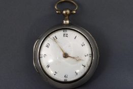 A open face key wound pocket watch with additional outer case, hallmarked sterling silver, London,