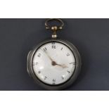 A open face key wound pocket watch with additional outer case, hallmarked sterling silver, London,
