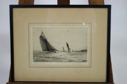 Frank Harding, Yachting in the Solent, etching, signed and titled, 18cm x 26.5cm