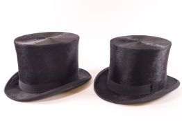 Two black felt top hats, one by Christy,