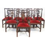 A set of eight George III style dining chairs with pierced interlaced splats and drop in seats,