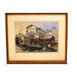 Laurence Irving, The Dock Venice, watercolour, signed with initials lower left,