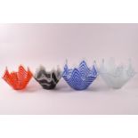 Four glass handkerchief bowls, three decorated in gingham pattern....