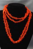 A strung coral twig necklace 74.3 grams