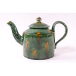 A Studio pottery teapot by Kevin de Choisey, with green and yellow glaze, seal mark,