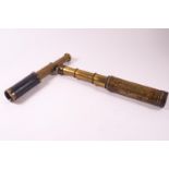 Two small brass telescopes : one three pull, max 42cm long; the other a leather clad two pull,