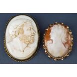 A selection of two carved cameo brooches.