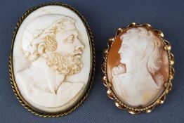 A selection of two carved cameo brooches.