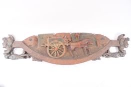 A painted folk art plaque, depicting a horse and cart deliverer,