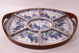 A Booths 'Pagoda' pattern seven piece supper set in original tray, factory marks,