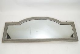 A silvered finish rectangular dome topped shaped hard wood mirror 66cm x 169cm